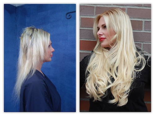 Over bleached damaged hair fixed with hair extensions.